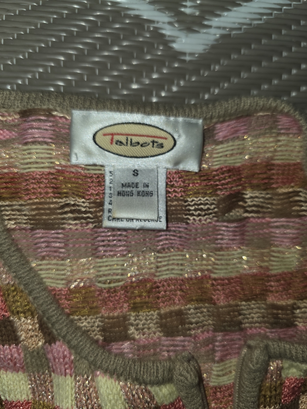 Talbots Pink & Brown Checker Zip Cardigan - Fitted Knit - Picture 2 of 2